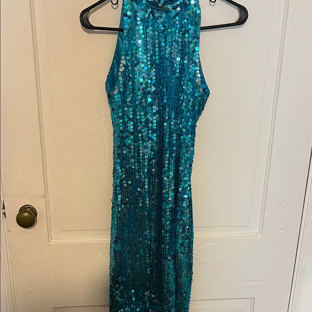 Blondie Nites Turquoise Sequin Maxi Dress